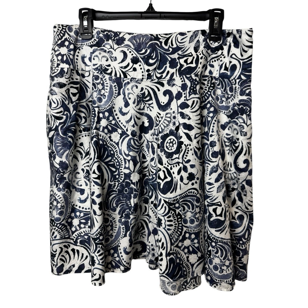 Lauren Ralph Lauren Skirt 14P Blue White Floral Cotton A-Line Petite Pockets - Picture 9 of 10
